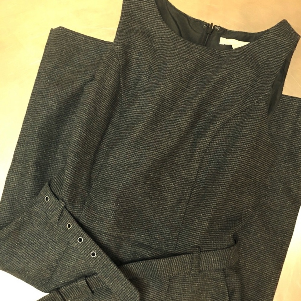 J Crew Grey Twill Belted Sheath Dress